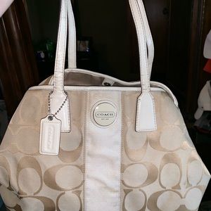 Authentic Coach cloth and white leather Handbag